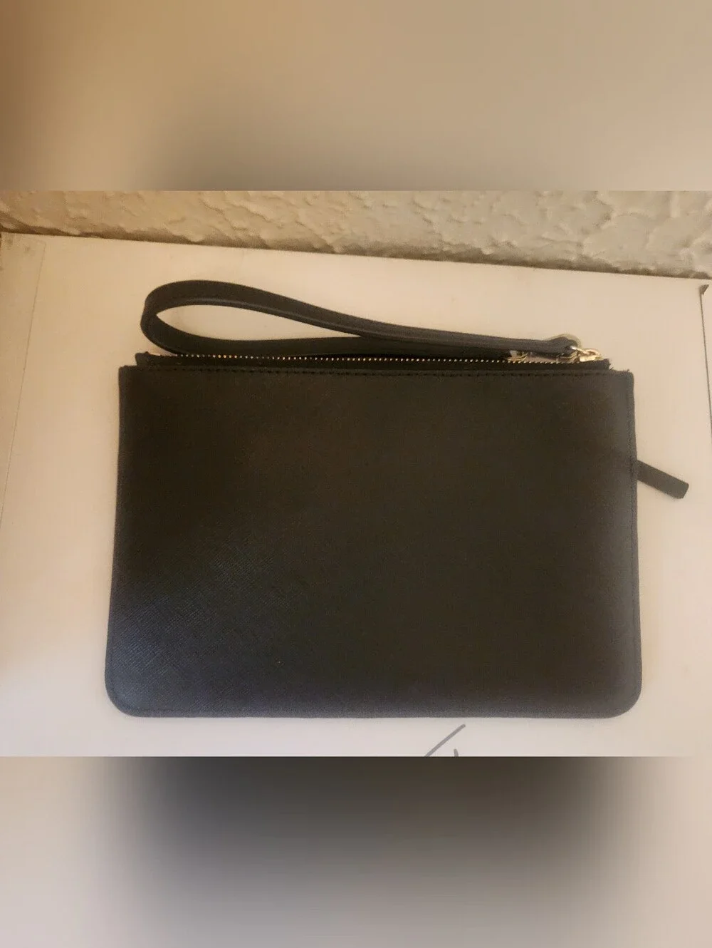 kate spade black leather wristlet with gold hardware